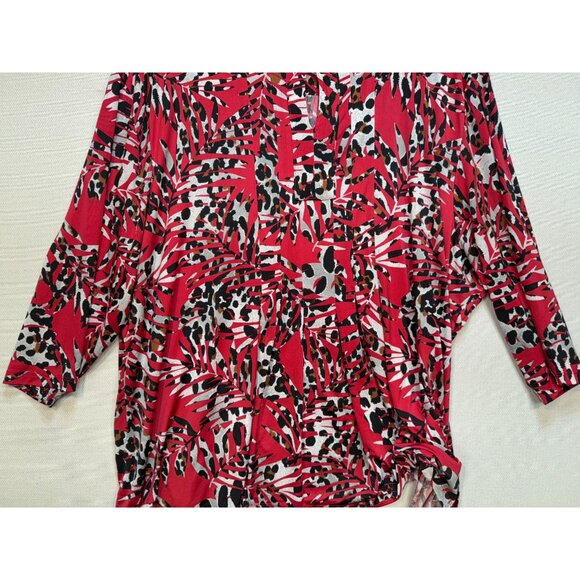 Links Womens Tunic Blouse Top Plus Size 3X Red Animal Print 3/4 Sleeves Retro - Picture 7 of 13